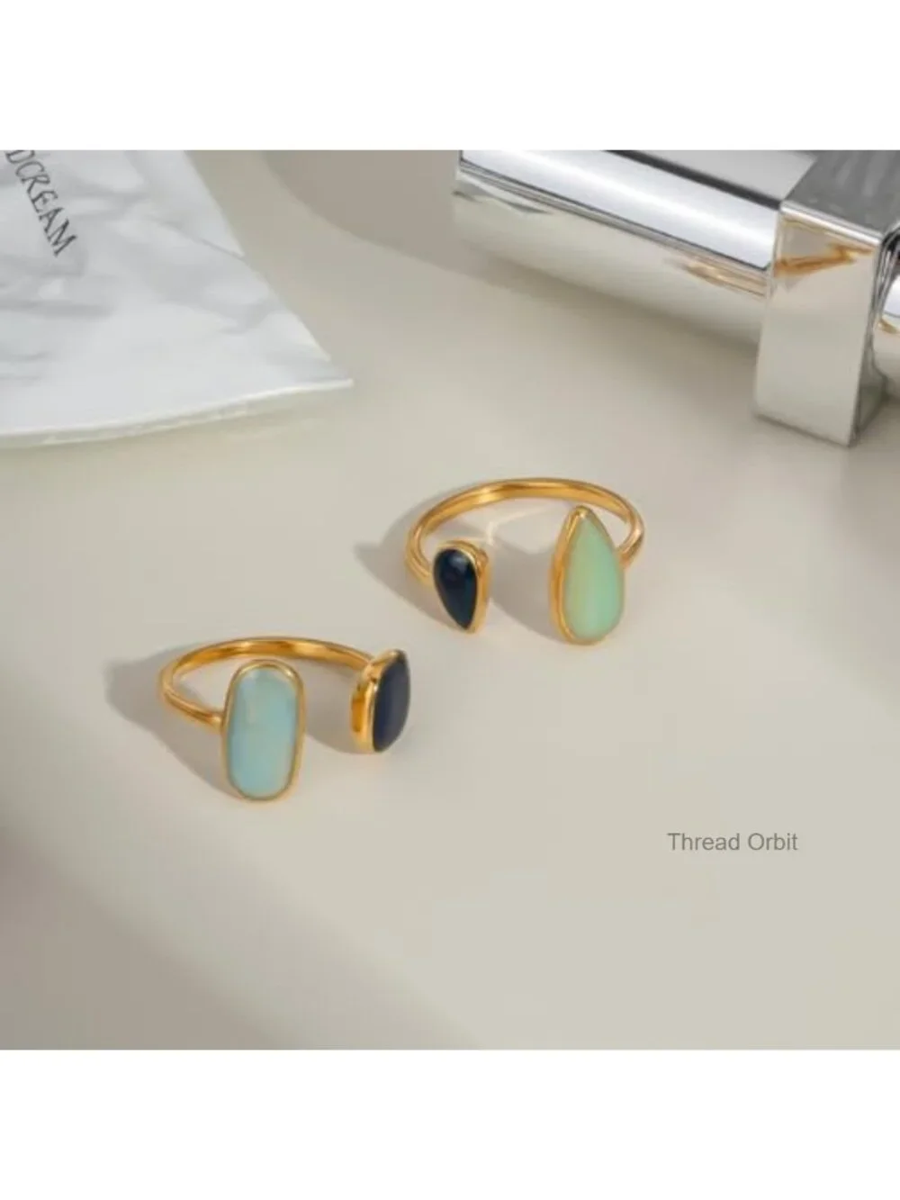 Adjustable Stacking Ring Gold Plated Two Stone Bezel Setting